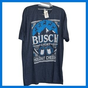 Busch Light Holiday Cheer Christmas Graphic Tee Shirt Heather Navy Large NWT